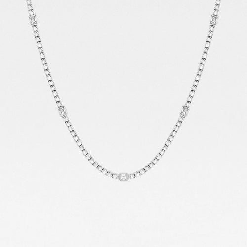 Radiant Lab Grown Diamond Station Tennis Necklace 14K Rose Gold