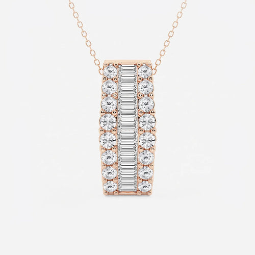 Baguette and Round Lab Grown Diamond Pendant with Adjustable Chain