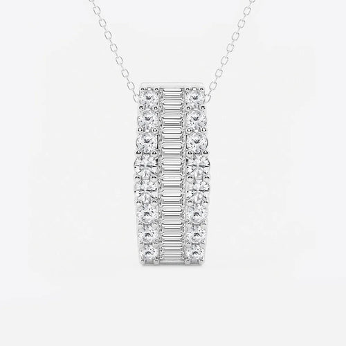 Baguette and Round Lab Grown Diamond Pendant with Adjustable Chain