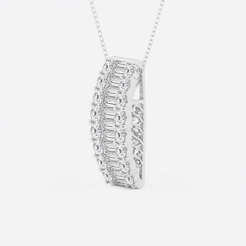Baguette and Round Lab Grown Diamond Pendant with Adjustable Chain