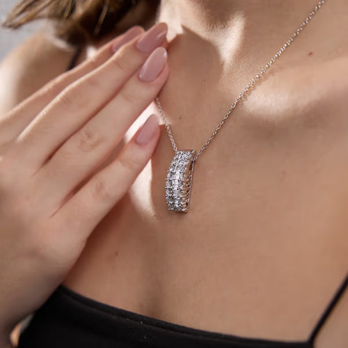 Baguette and Round Lab Grown Diamond Pendant with Adjustable Chain