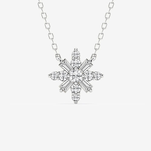 Round Lab Grown Diamond Snowflake Pendant with Adjustable Chain