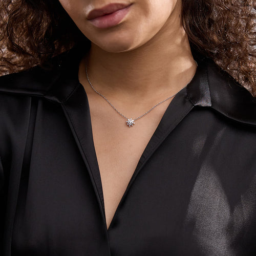 Round Lab Grown Diamond Snowflake Pendant with Adjustable Chain