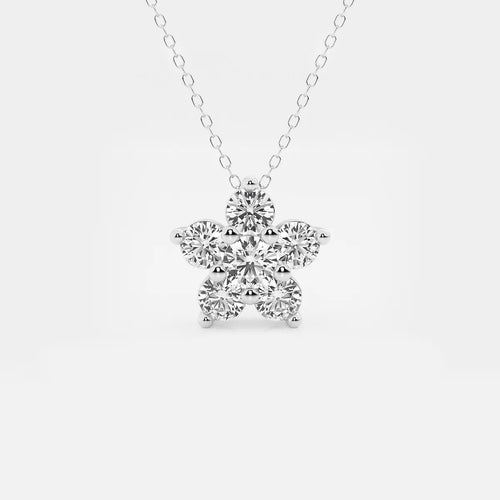 Round Lab Grown Diamond Flower Pendant with Adjustable Chain