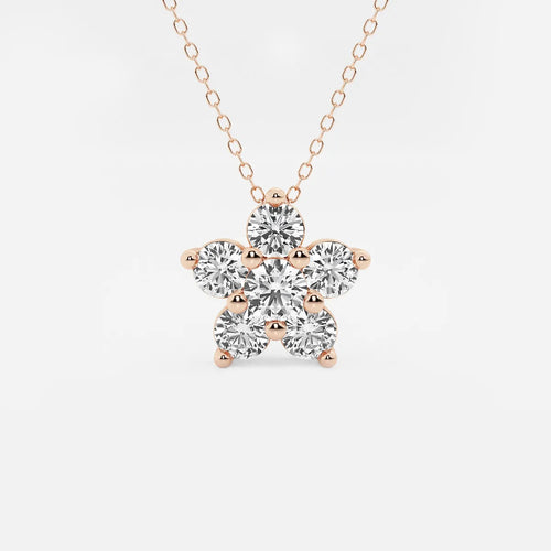 Round Lab Grown Diamond Flower Pendant with Adjustable Chain