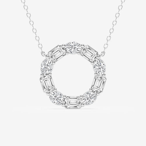 Emerald and Oval Lab Grown Diamond Circle Pendant