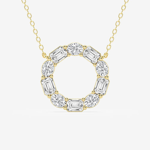 Emerald and Oval Lab Grown Diamond Circle Pendant