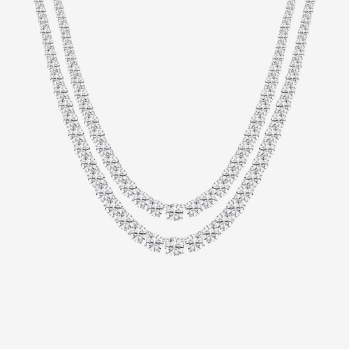 Round Lab Grown Diamond Double Row Tennis Necklace