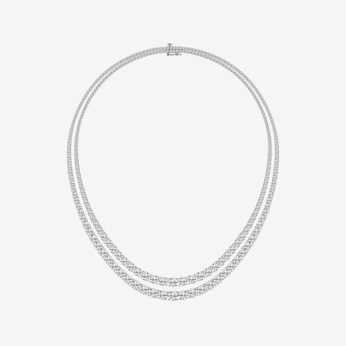 Round Lab Grown Diamond Double Row Tennis Necklace