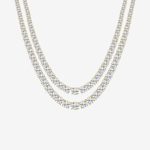 Round Lab Grown Diamond Double Row Tennis Necklace