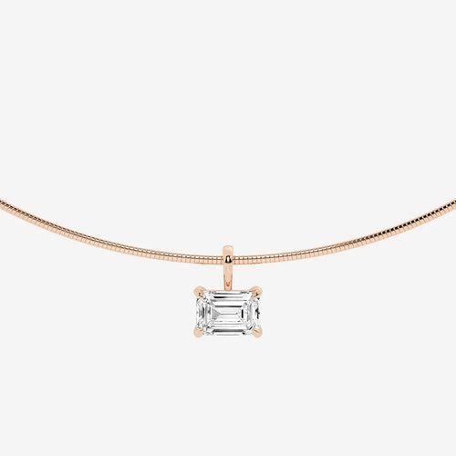 Emerald Lab Grown Diamond Solitaire Pendant with Omega Chain