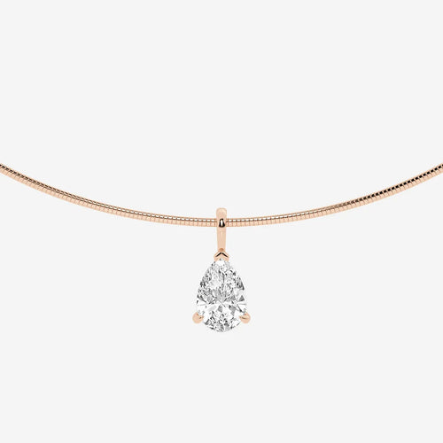 Pear Lab Grown Diamond Solitaire Pendant with Omega Chain