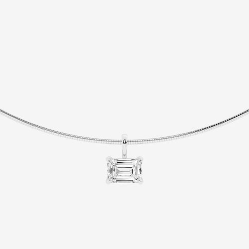 Emerald Lab Grown Diamond Solitaire Pendant with Omega Chain
