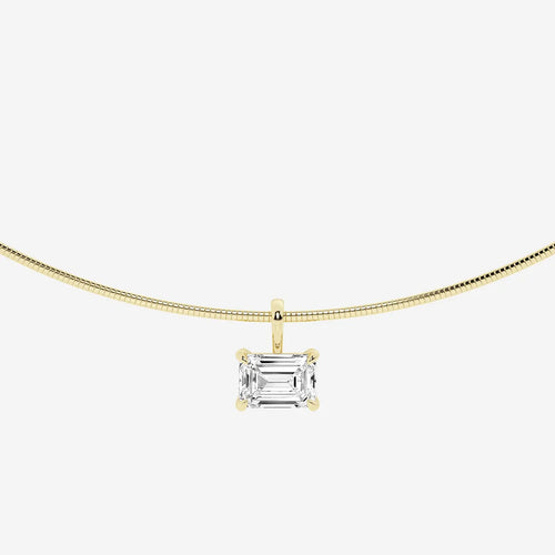 Emerald Lab Grown Diamond Solitaire Pendant with Omega Chain