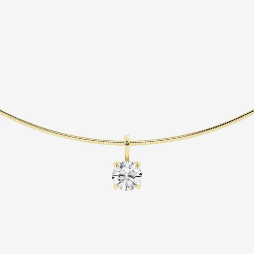 Round Lab Grown Diamond Solitaire Pendant with Omega Chain