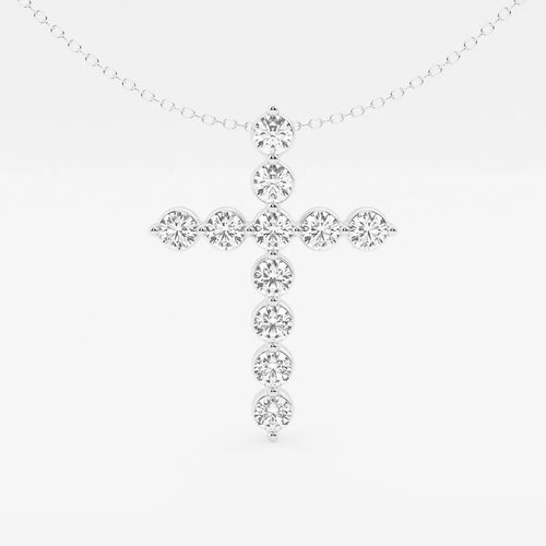 Round Lab Grown Diamond Cross Pendant with Adjustable Chain