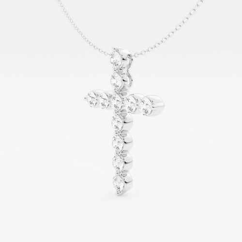 Round Lab Grown Diamond Cross Pendant with Adjustable Chain