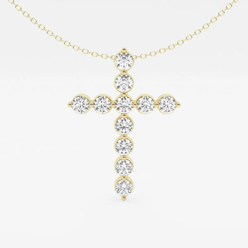 Round Lab Grown Diamond Cross Pendant with Adjustable Chain