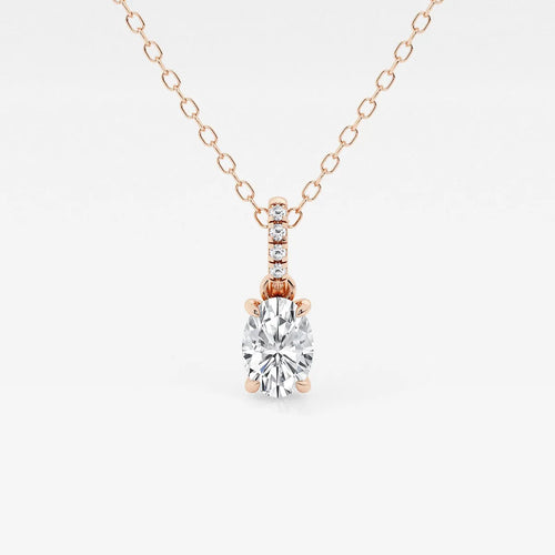 Oval Lab Grown Diamond Hidden Halo with Diamond Bail Pendant