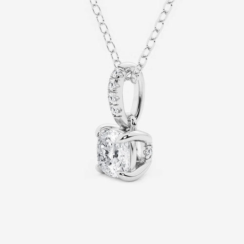 Cushion Lab Grown Diamond Hidden Halo with Diamond Bail Pendant