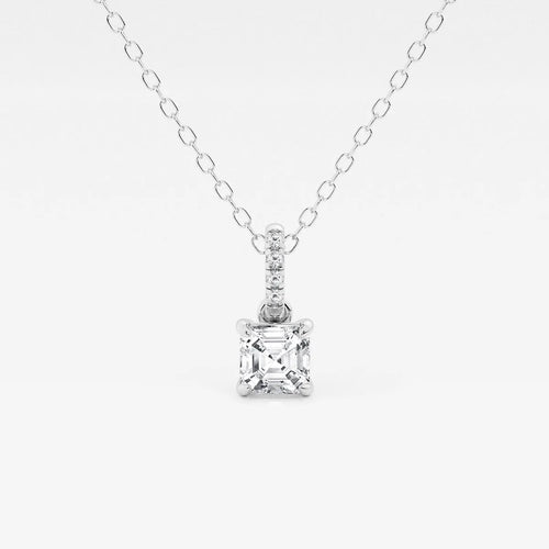 Asscher Lab Grown Diamond Hidden Halo with Diamond Bail Pendant