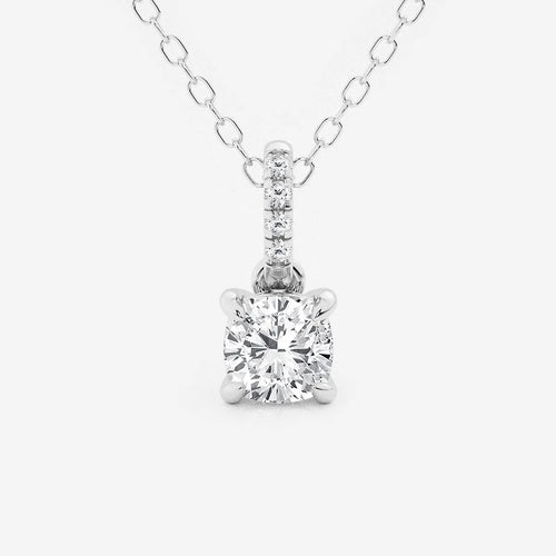 Cushion Lab Grown Diamond Hidden Halo with Diamond Bail Pendant