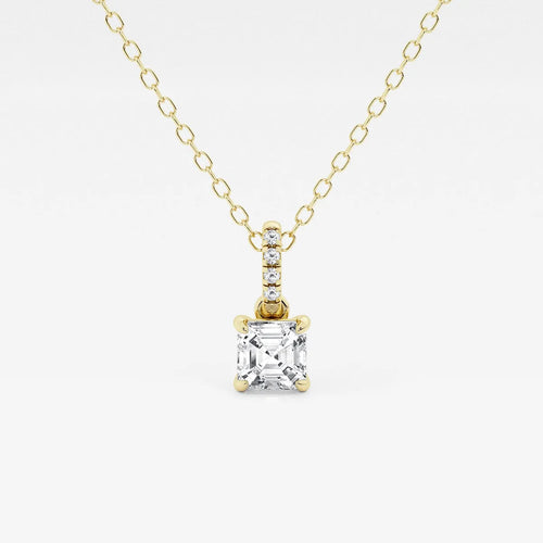Asscher Lab Grown Diamond Hidden Halo with Diamond Bail Pendant