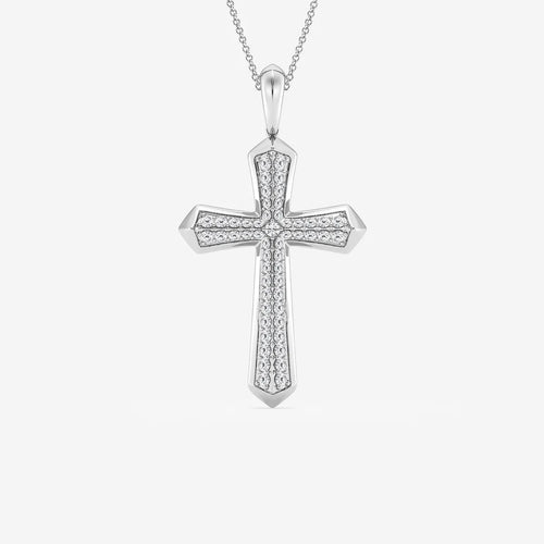 Round Lab Grown Diamond Double Row Cross Pendant