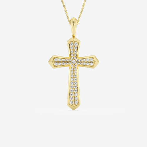 Round Lab Grown Diamond Double Row Cross Pendant