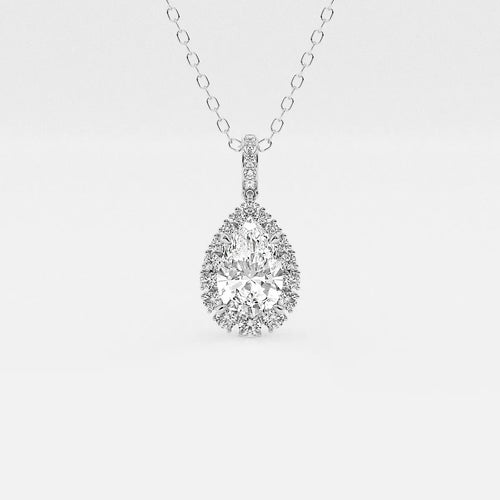 Pear Lab Grown Diamond Halo Pendant with Adjustable Chain