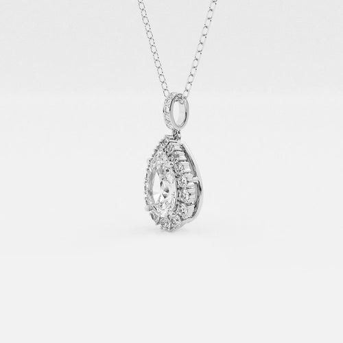 Pear Lab Grown Diamond Halo Pendant with Adjustable Chain