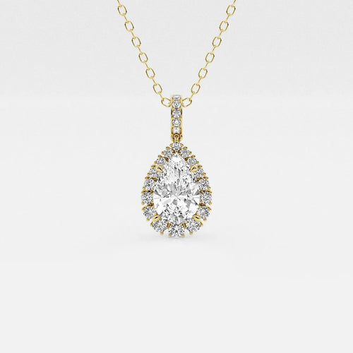 Pear Lab Grown Diamond Halo Pendant with Adjustable Chain