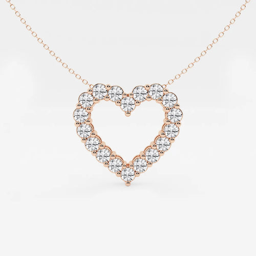 Round Lab Grown Diamond Heart Pendant With Adjustable Chain