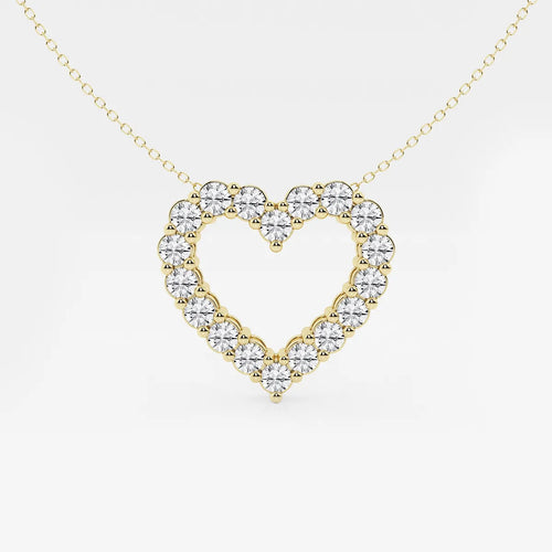 Round Lab Grown Diamond Heart Pendant With Adjustable Chain