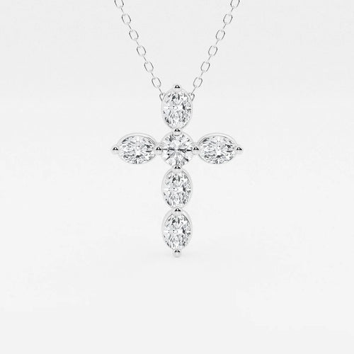 Round and Oval Lab Grown Diamond Floating Cross Pendant