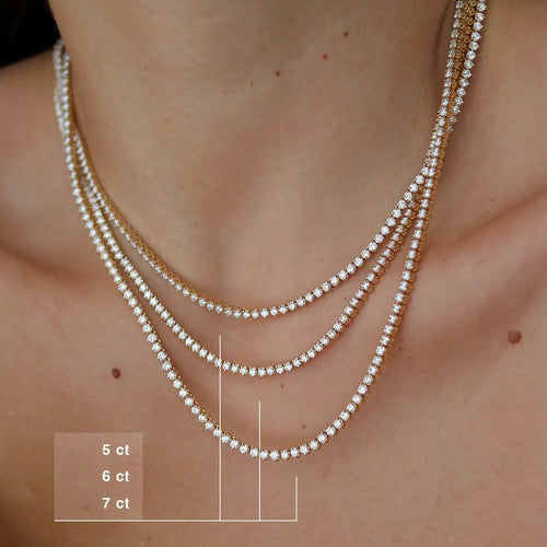 Round Lab Grown Diamond Three-Prong Tennis Necklace