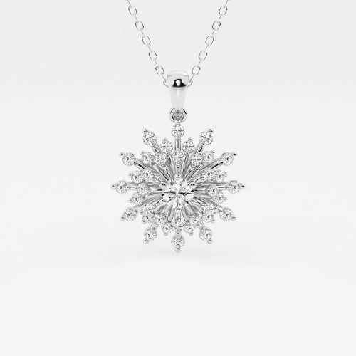 Round Lab Grown Diamond Sunburst Pendant with Adjustable Chain