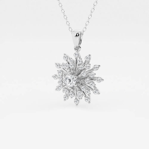 Round Lab Grown Diamond Sunburst Pendant with Adjustable Chain