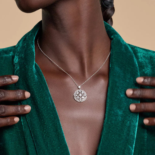 Round and Marquise Lab Grown Diamond Vintage Pendant