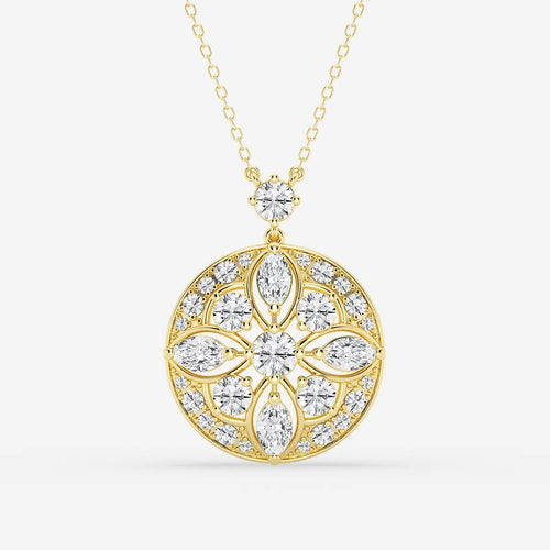 Round and Marquise Lab Grown Diamond Vintage Pendant