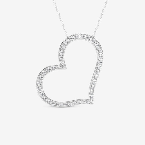 Round Lab Grown Diamond 2 Inch Sideways Heart Pendant