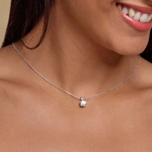 Round Lab Grown Diamond Split Bail Solitaire Pendant with Adjustable Chain