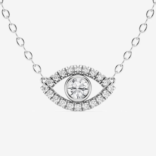 Round Lab Grown Diamond Evil Eye Pendant with Adjustable Chain