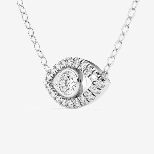 Round Lab Grown Diamond Evil Eye Pendant with Adjustable Chain