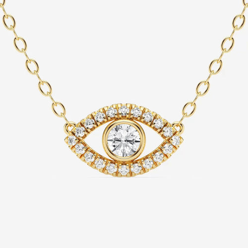 Round Lab Grown Diamond Evil Eye Pendant with Adjustable Chain