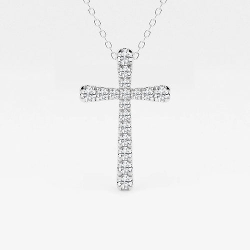 Round Lab Grown Diamond French Pave Cross Pendant