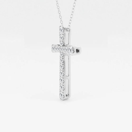 Round Lab Grown Diamond French Pave Cross Pendant
