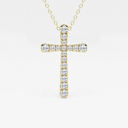 Round Lab Grown Diamond French Pave Cross Pendant