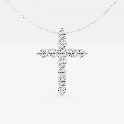 Round Lab Grown Diamond Cross Pendant with Adjustable Chain