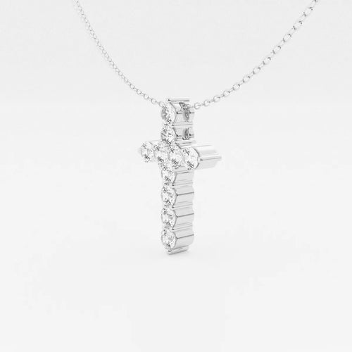Round Lab Grown Diamond Cross Pendant with Adjustable Chain